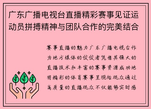 广东广播电视台直播精彩赛事见证运动员拼搏精神与团队合作的完美结合